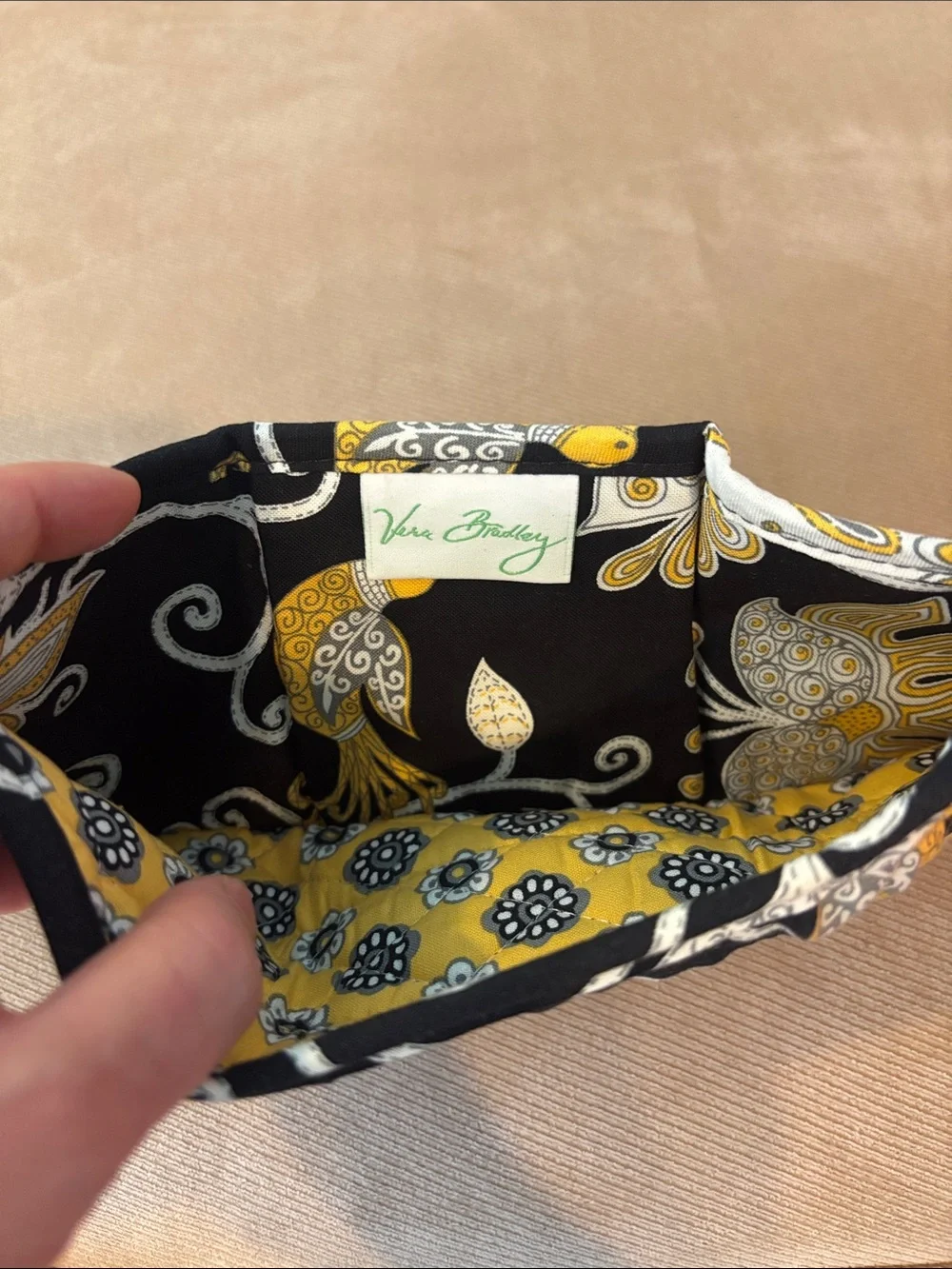 Vera Bradley Black White Yellow Floral Quilted Wallet - Picture 3 of 4